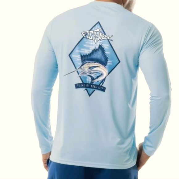 Fish n Vibe Men's Blue Long Sleeve Sun Protection Performance Fishing Tee - Picture 2 of 16